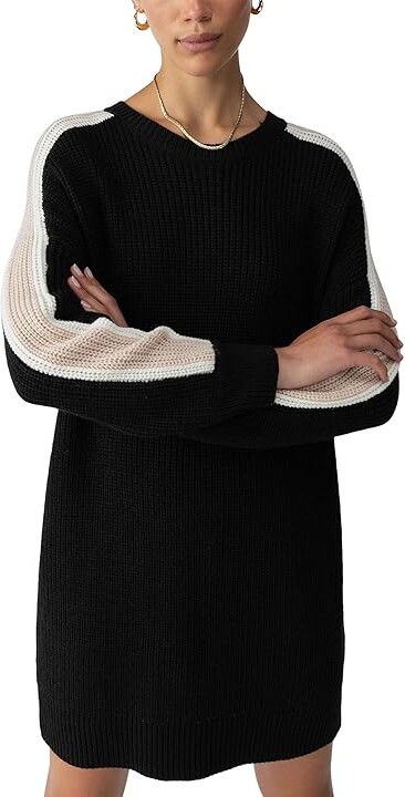 Sanctuary Speedway Sweater Dress Women's Dress Black/Milk/T.Almond : MD (US 8), Acrylic