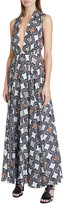 Thumbnail for your product : Alaia Python Print Plunging Silk Maxi Dress