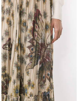 Valentino Printed Pleated Cotton Maxi Skirt - Brown - Size 2