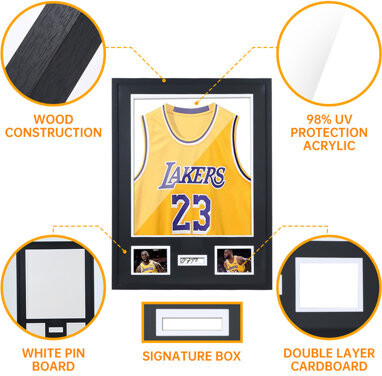 WGOS Jersey Display Case, Jersey Frame Display Case with UV 98% Protection, Acrylic Front, Photo & Signature Frame, Wall Mount (3-Pack)