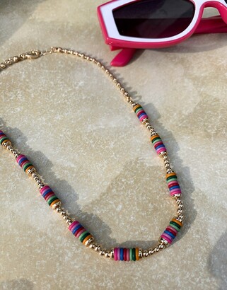 ASOS DESIGN necklace with colourful beads in gold tone
