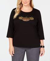 Thumbnail for your product : Karen Scott Plus-Size Halloween Jewel Pumpkin Cotton Embellished 3/4-Sleeve Top, Created for Macy's
