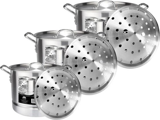 J&V Textiles J&VTEXTILESAluminumStockPotwithLidandSteamerInsert,24,32,40Quart,6PieceSet