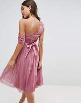 Thumbnail for your product : ASOS Mesh Ribbon One Shoulder Prom Midi Dress
