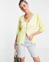 Thumbnail for your product : Fashion Union smock top with frill sleeves in brown ditsy