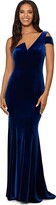 Thumbnail for your product : Betsy & Adam Long One Shoulder Velvet Gown (Navy) Women's Clothing