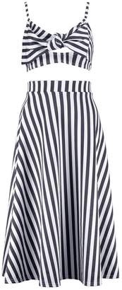 boohoo Rosie Stripe Bow Crop and Skirt Co-Ord Set