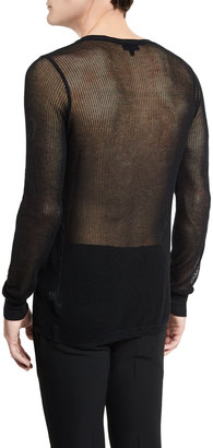 Lanvin Netted Long-Sleeve Crewneck Sweater, Black