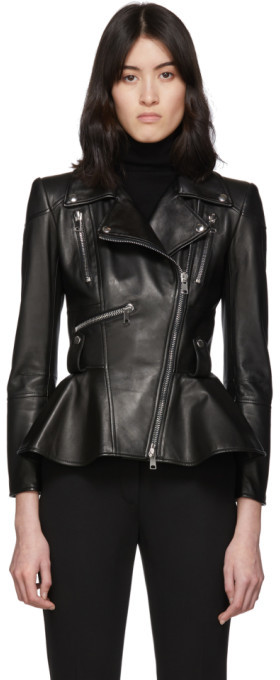 black leather peplum jacket