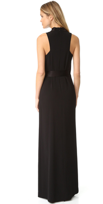 Halston Draped Neck Satin Gown with Belt
