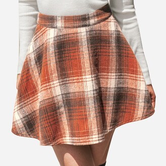 CUPSHE Women' High Wait Plaid Mini Skirt - Cuphe-L-Orange