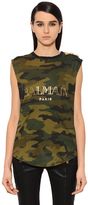 Thumbnail for your product : Balmain Logo Camo Cotton Jersey Sleeveless Top