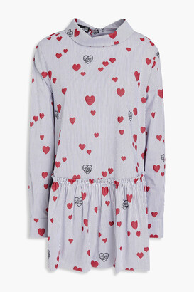 Love Moschino Gathered printed cotton-blend poplin blouse