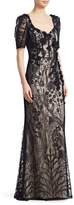 Thumbnail for your product : Teri Jon By Rickie Freeman Short-Sleeve Lace Gown