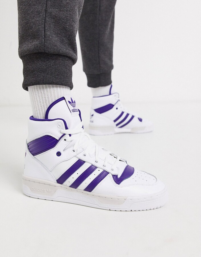 adidas rivalry hi top sneakers in white and purple - ShopStyle