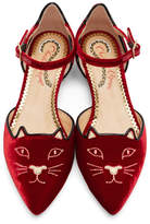 Thumbnail for your product : Charlotte Olympia Red Velvet Mid-Century Kitty DOrsay Flats