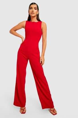 Boohoo Synthetic Plus Angel Sleeve V Neck Wide Leg Jumpsuit in Rust Red Womens Clothing Jumpsuits and rompers Full-length jumpsuits and rompers 