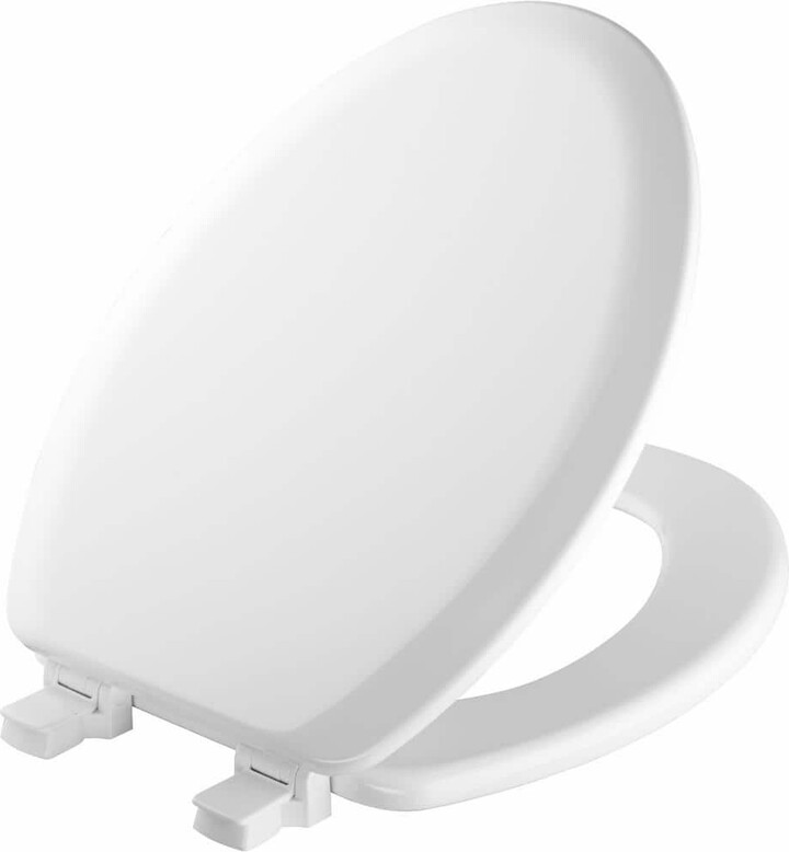 Richfield Elongated Enameled Wood Toilet Seat in White Never Loosens and Removes for Easy Cleaning