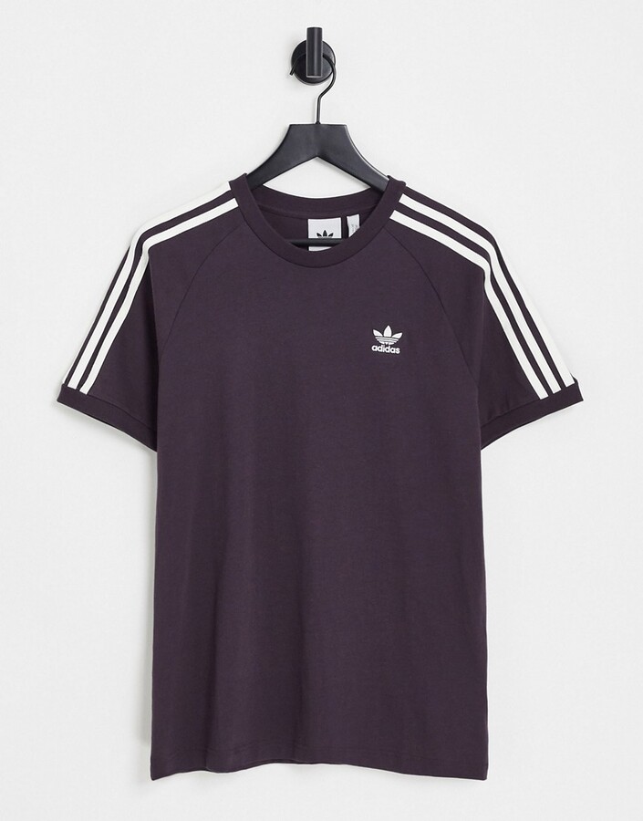 adidas adicolor 3-Stripes boyfriend fit T-shirt in burgundy - ShopStyle