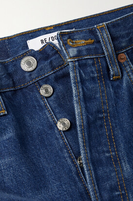 RE/DONE + Net Sustain 70s Ultra High Rise Wide Leg Frayed Jeans - Dark denim