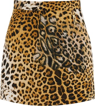 Roberto Cavalli Jaguar And Palm Tree Printed Miniskirt