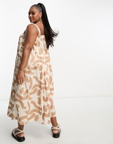 Thumbnail for your product : ASOS Curve ASOS DESIGN Curve cotton trapeze overall midi sundress in brown abstract print
