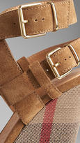 Thumbnail for your product : Burberry Canvas Check Suede Platform Wedges