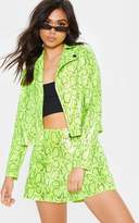 Thumbnail for your product : PrettyLittleThing Neon Lime Faux Leather Snake Print Biker Jacket