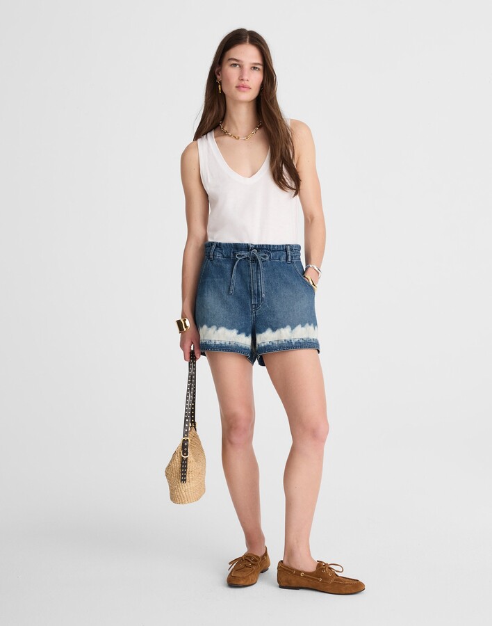 Shibori Denim Tie-Waist Shorts