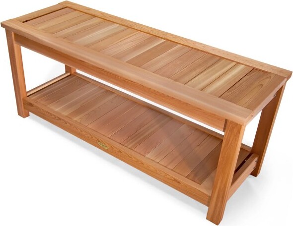 All Things Cedar AllThingsCedar44InchDeluxeCedarWoodenSaunaBench,IndoorOutdoorSeatingwithLowerStorageShelfforPatioorBathroomShower,Natural