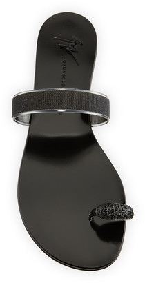 Giuseppe Zanotti Crystal Metallic Toe-Ring Flat Sandals