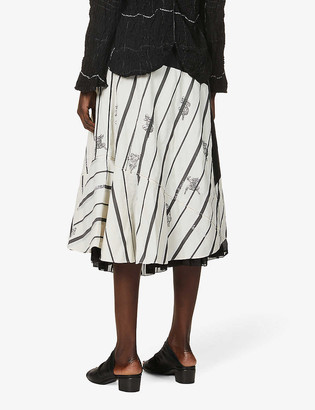 Renli Su Stripe-print high-waisted cotton-blend midi skirt