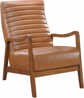 Corrigan Studio Accent Chair, Brown Faux Leather Upholstered Walnut Finish Solid Rubberwood Modern Style Living Room Furniture