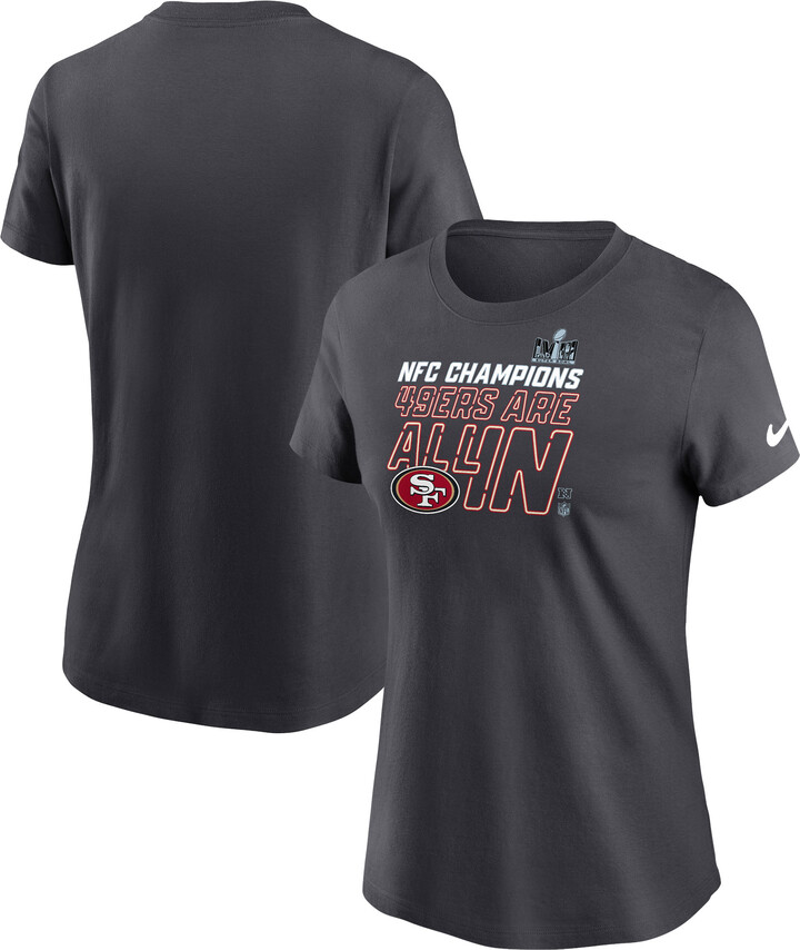 Women's Nike Anthracite San Francisco 49ers 2023 NFC Champions Locker Room Trophy Collection T-Shirt
