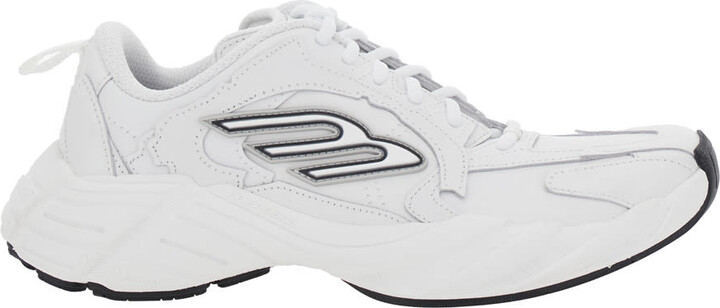 Balenciaga 'monday' White Low Top Sneakers With Logo Detail On The Side And Size Patch On The Heel In Leather Woman