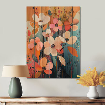 Abstract Botanical Harmony Dogwood Flowers III - Dogwood Wood Wall Decor - On Natural Pine Wood