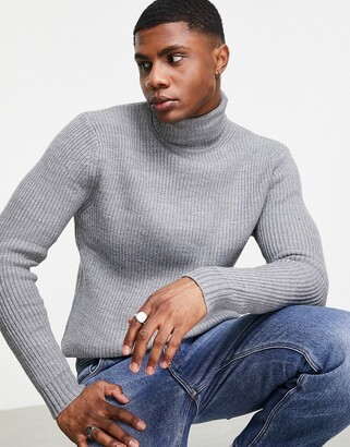 Bershka roll neck sweater in gray - ShopStyle
