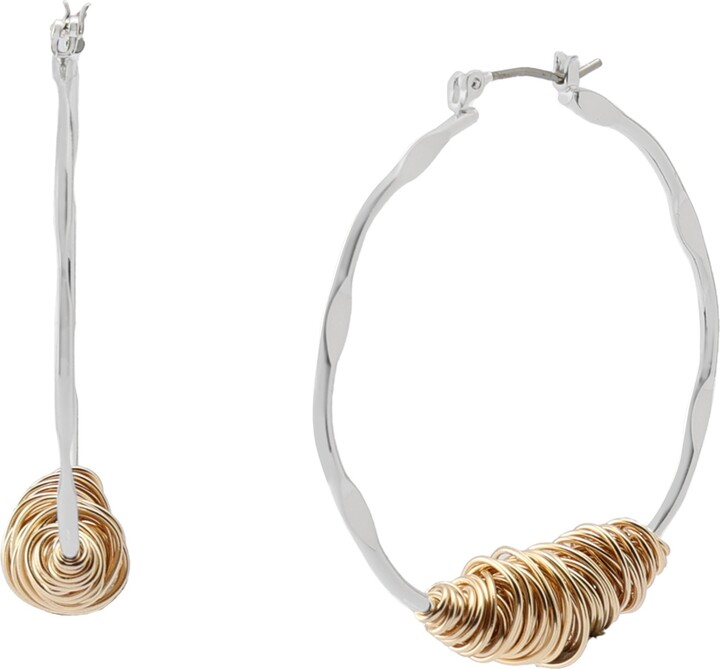 Robert Lee Morris Soho Two Tone Medium Wire Wrapped Sculpted Hoop Earrings