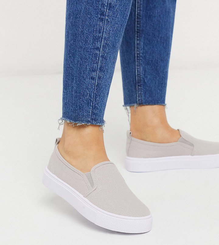 ASOS DESIGN Wide Fit Dotty slip on plimsolls in gray - ShopStyle Sneakers &  Athletic Shoes