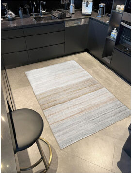 Hokku Designs Beige Themed Abstract Line Patterned Creative Modern Decorative Machine Washable Rug