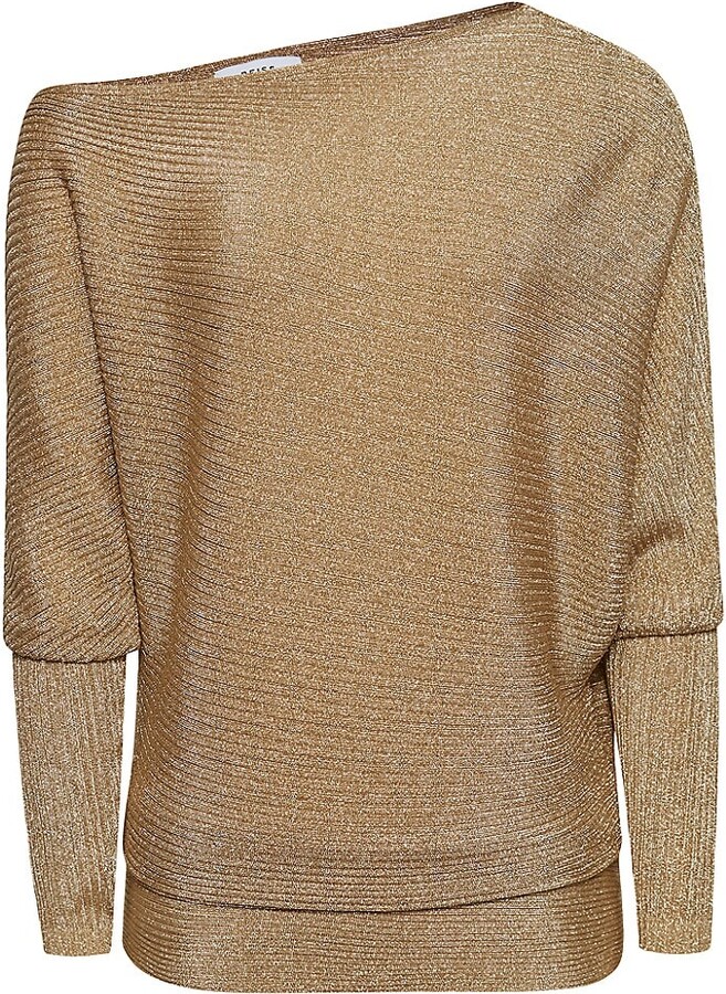 Gold Metallic Pullover Sweater | ShopStyle