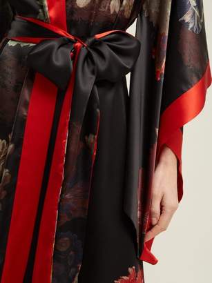 Carine Gilson Floral Print Silk Satin Kimono - Womens - Black Red Print