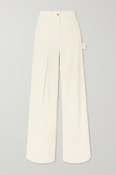 Helmut Lang Pleated Cotton-twill Straight-leg Pants - Ivory - ShopStyle