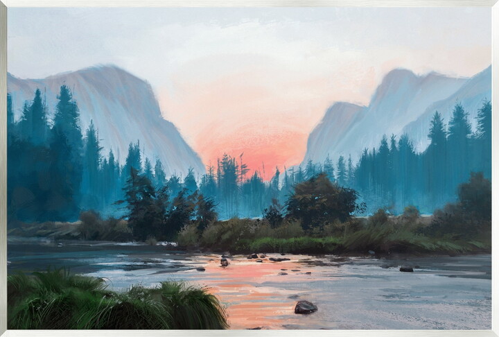 Stupell Industries Mountain Valley Tranquil Sunset Lake Reflection Painting Unframed Art Print Wall Art, Design by Ziwei Li