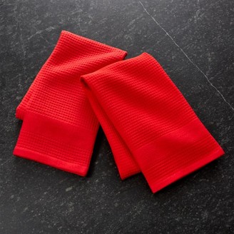 Crate & Barrel Waffle-Terry Red Dish Towels, Set of 2