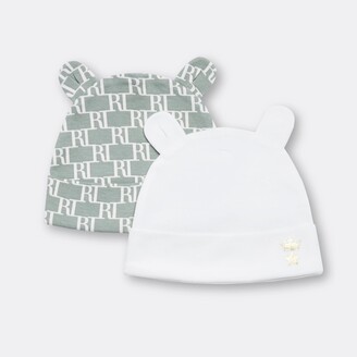 River Island Baby Khaki RI monogram beanie hats 2 pack