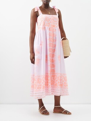Juliet Dunn Tie-shoulder Printed Cotton Midi Dress