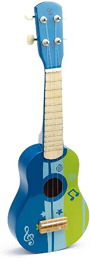 Hape Kid's Wooden Toy Ukulele in Blue, L: 21.9, W: 8.1, H: 3 inch