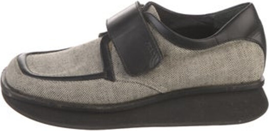 Prada Canvas Oxfords Black & Neutrals Colorblock Pattern Square-Toes Mary Jane Strap & Velcro Closure at Uppers Size not listed estimated from measurements. Designer
