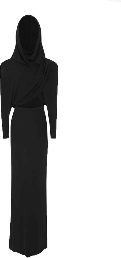 ruched curved-hem long-sleeve dress, Saint Laurent